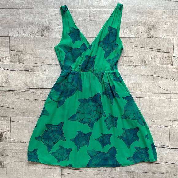 Anthropologie Moulinette Soeurs 100% Silk Green Turtle Indie Boho Dress 2 - Picture 9 of 12